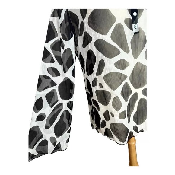 Talbots Pure Silk Shirt 18 Sheer Button Bell Long Sleeve Black White Abstract - Picture 4 of 8